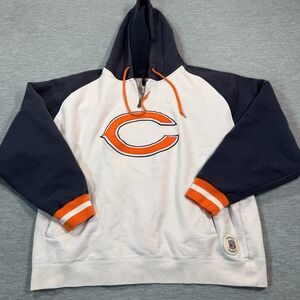 Reebok Hoodie Men L Navy White Bears NFL Gridiron Classic Half Zip Pullover